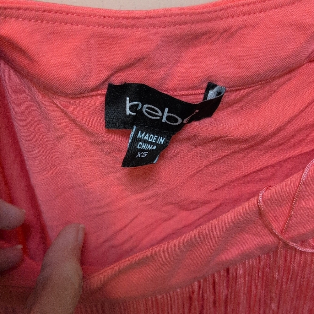 Bebe Coral Fringe One-Shoulder Top - Picture 2 of 3